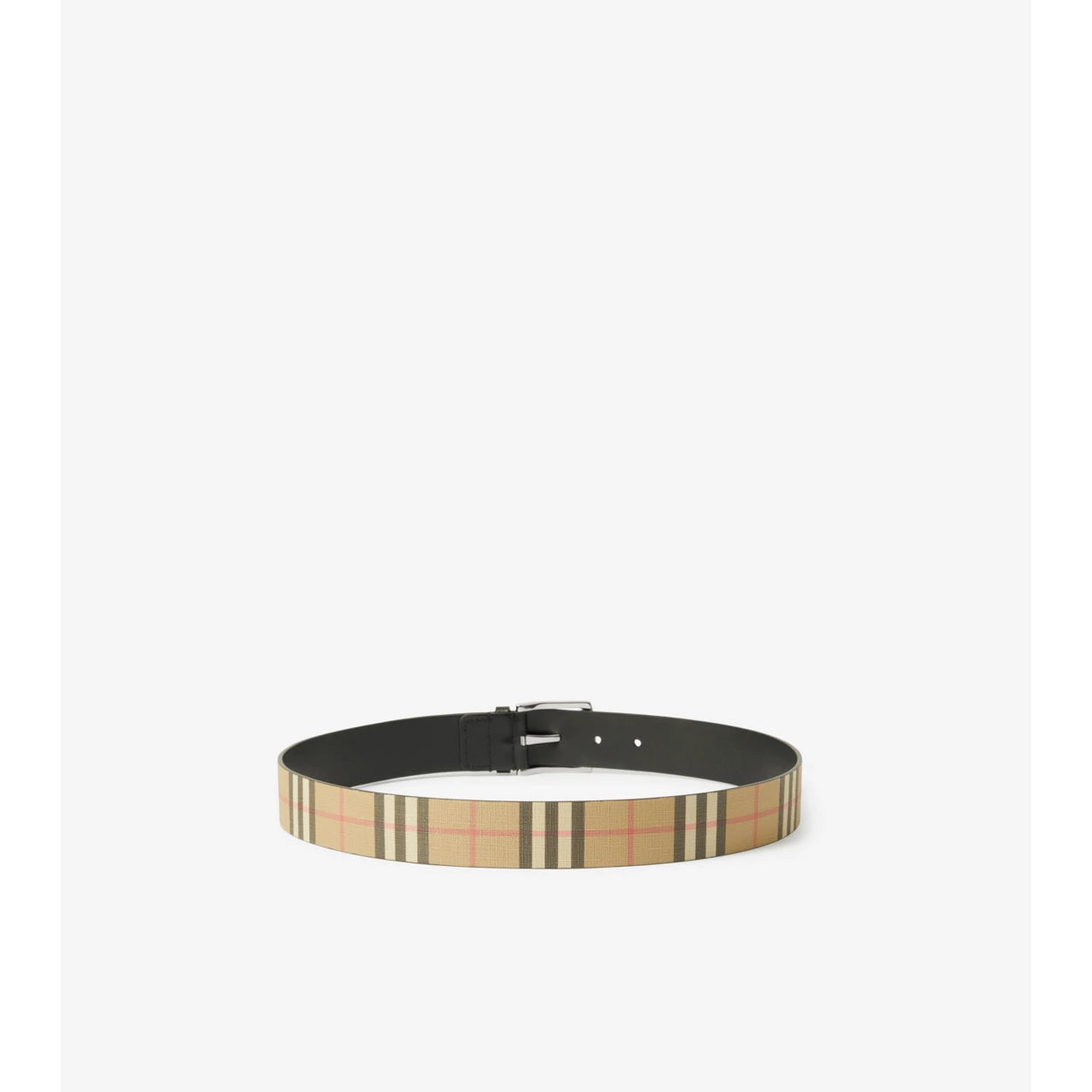 Belt in leather and Check fabric
