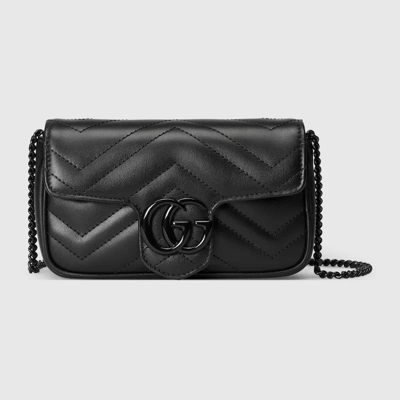 GG Marmont super mini bag in black chevron leather