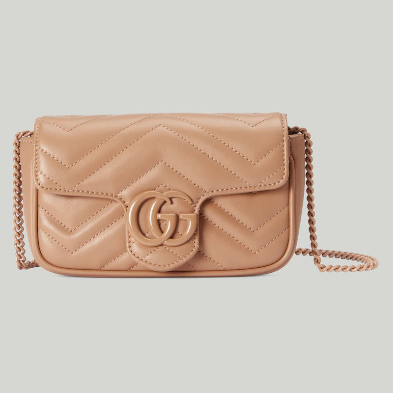 GG Marmont leather super mini bag in dusty pink chevron leather